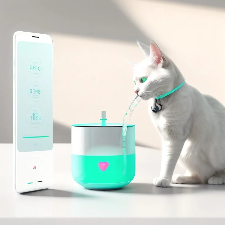 Cat drinking from smart fountain